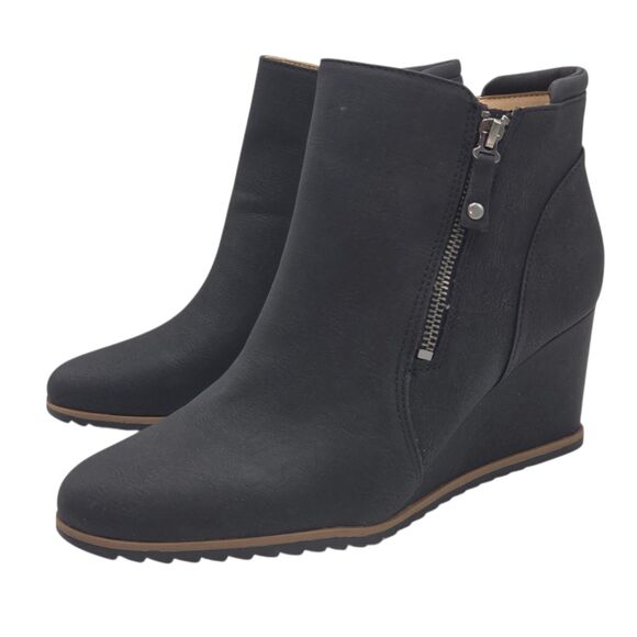 Soul Naturalizer Haley Women 11M Black Wedge Ankle Booties Zip Nubuck Style NEW - Picture 1 of 16